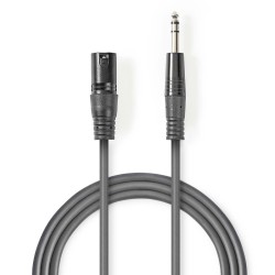 cablu xlr stereo nedis xlr 3pini tata - 6.35 mm tata 5m gri