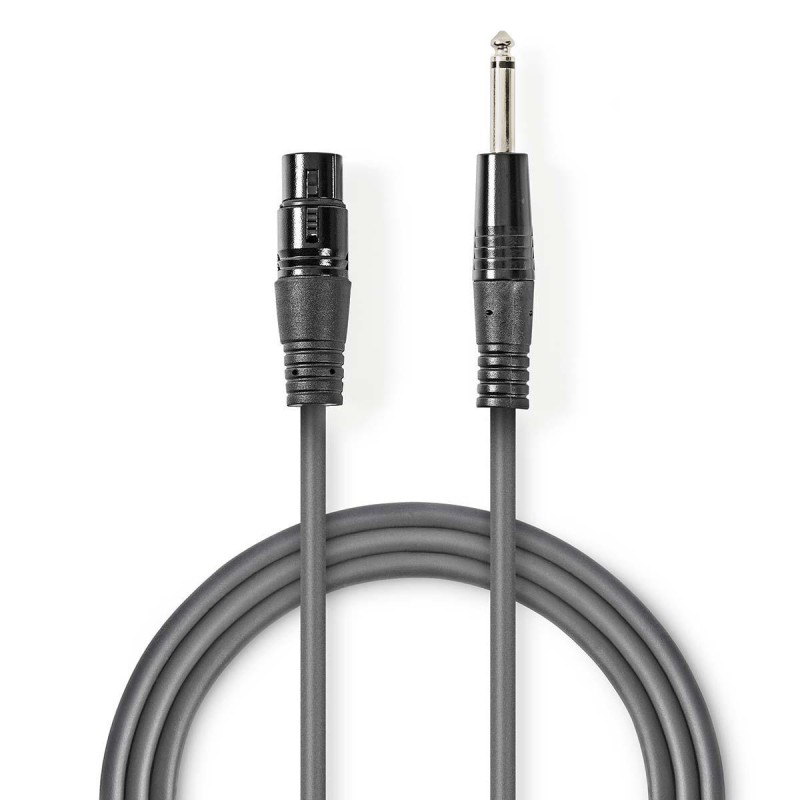 cablu xlr stereo nedis xlr 3pini mama - 6.35 mm tata 1.5m gri
