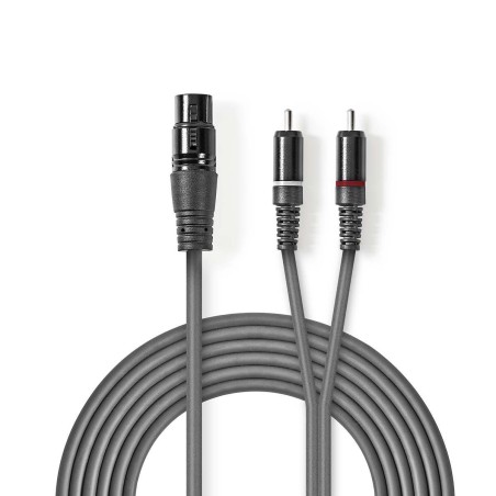 cablu audio stereo xlr 3-pini mama - 2x rca tata, 3m, gri, nedis