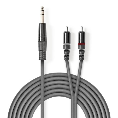 cablu audio stereo 6.35mm tata - 2x rca tata 1.5m, gri