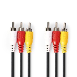 cablu audio-video 3x rca tata - 3x rca tata, 1.5m, negru, nedis