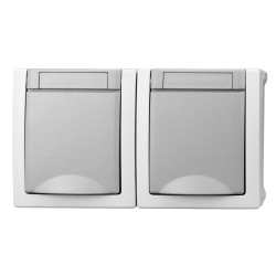 priza dubla schrack visio50 ev211014 aparent orizontal cu capac gri ip54 conexiune elastica
