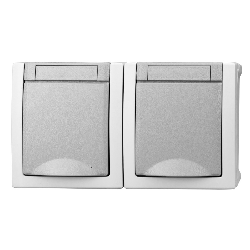 priza dubla schrack visio50 ev211014 aparent orizontal cu capac gri ip54 conexiune elastica