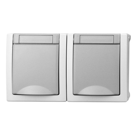 priza dubla schrack visio50 ev211014 aparent orizontal cu capac gri ip54 conexiune elastica