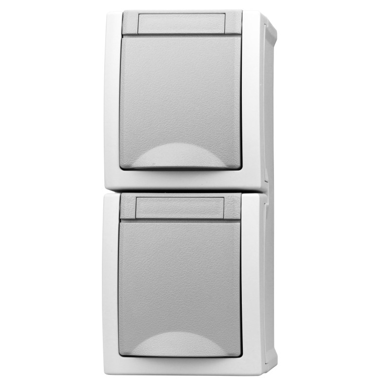 priza dubla schrack visio50 ev211013 aparent vertical cu capac gri ip54 conexiune elastica