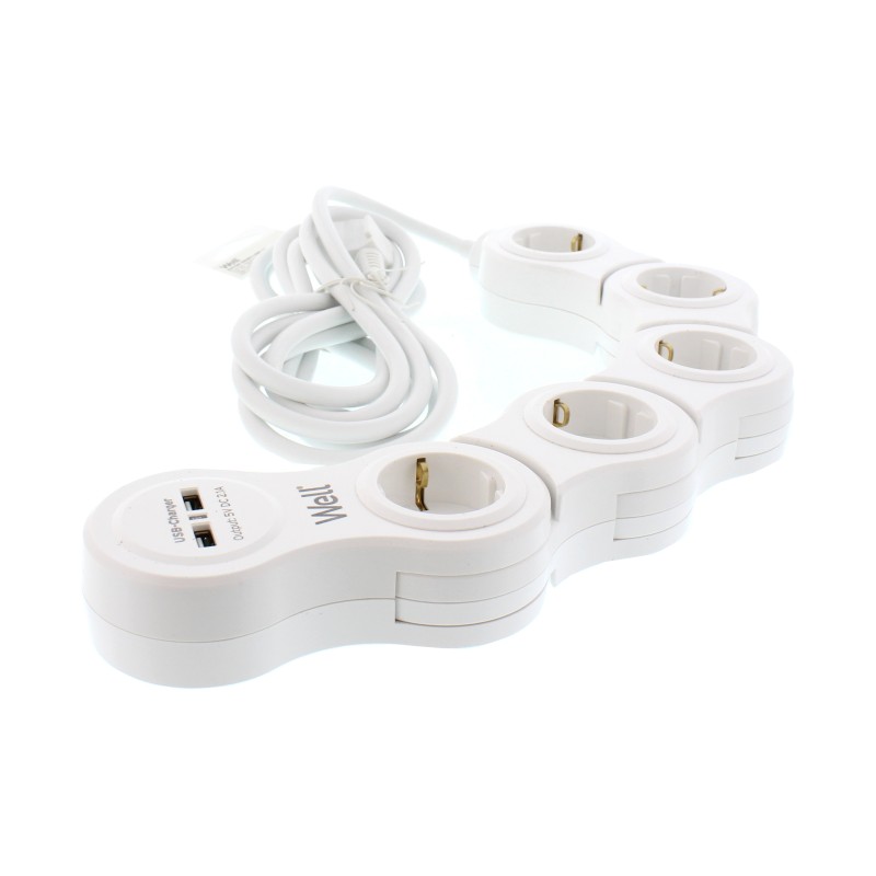 prelungitor reglabil 5 prize 5m cablu 3x1.5mmp cu incarcator usb, well