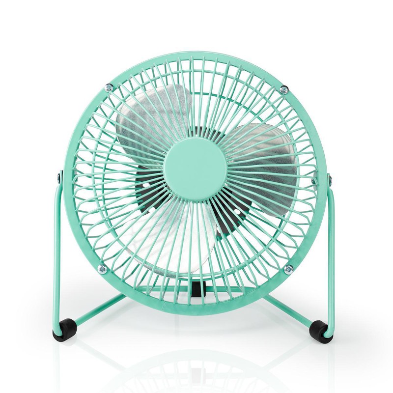 mini ventilator din metal nedis, diametru 15 cm, alimentat prin usb, turcoaz