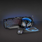 kit gaming combo 4-in-1 tastatura, casti, mouse si mouse pad, taste us, nedis