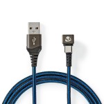cablu usb 2.0 a tata - usb-c, conector gaming 180°, 2m, negru/albastru, nedis