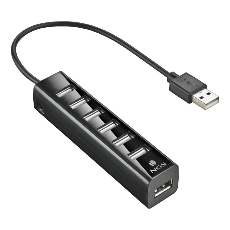 hub usb 2.0 ngs ihub7 tiny, 7 porturi, alimentator, negru