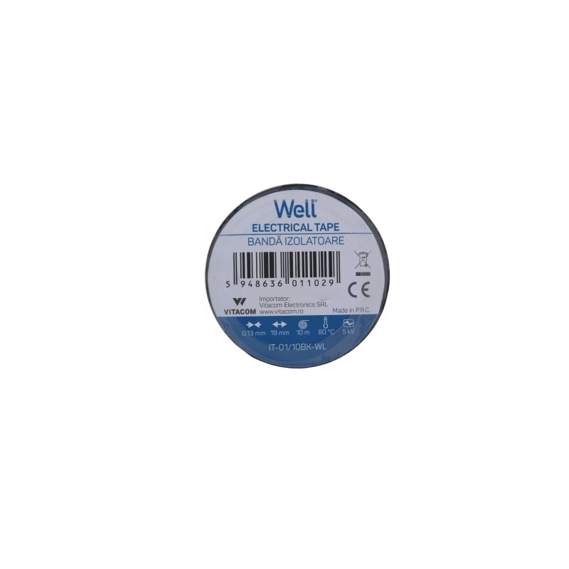 banda izolatoare 1.9 cm x 10 m - negru, set 10 bucati, well