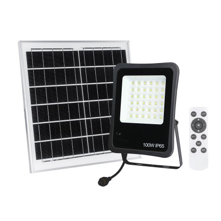 proiector solar well 100w, panou solar 15w, senzor de miscare cu microunde, lumina rece