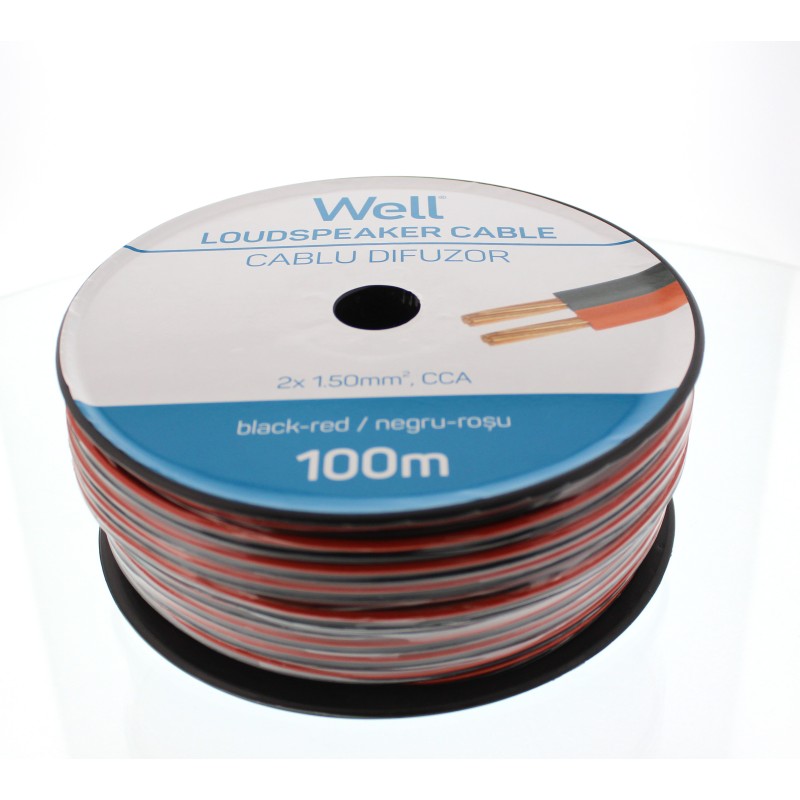 cablu difuzor rosu/negru 2x1.50mmp, 100m, well cablu difuzor rosu/negru 2x1.50mmp, 100m, well