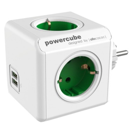 fisa in forma de cub, 4 prize schuko si 2xusb, verde, allocacoc