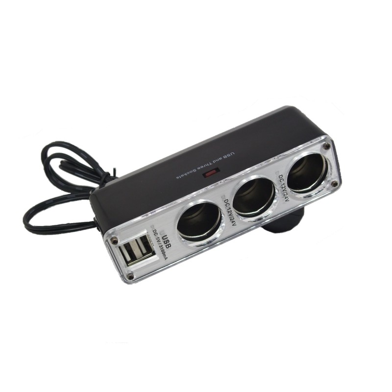 multiplicator bricheta auto cu 3 iesiri si 2 iesiri usb 5v 2a 50w well