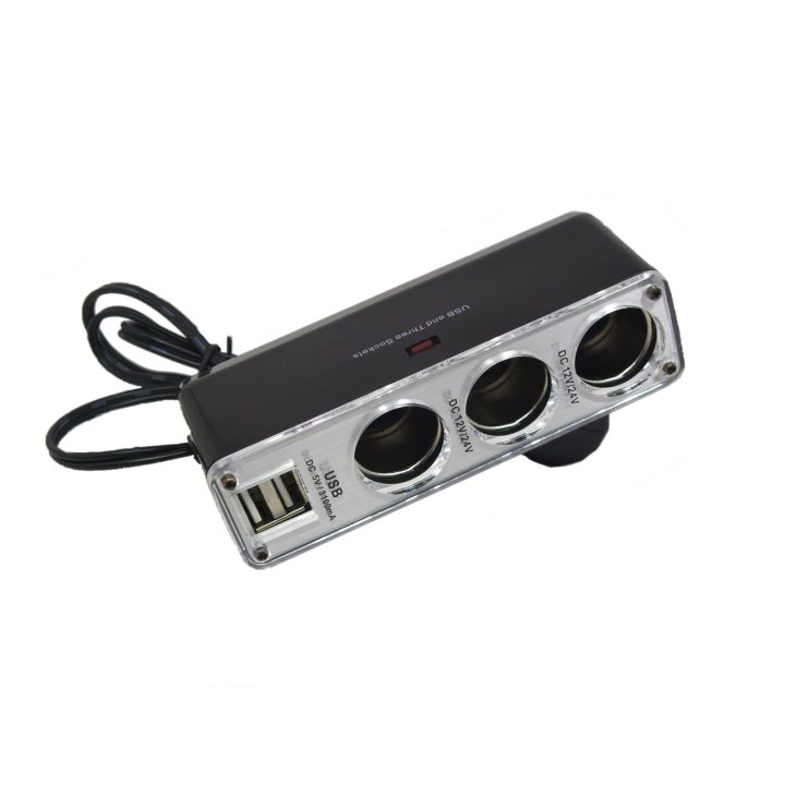multiplicator bricheta auto cu 3 iesiri si 2 iesiri usb 5v 2a 50w well