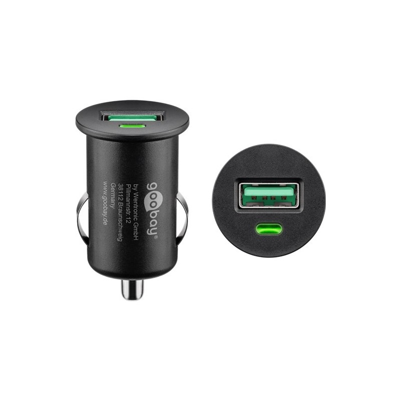 incarcator auto goobay, 1x usb-a qc3.0 3a, negru