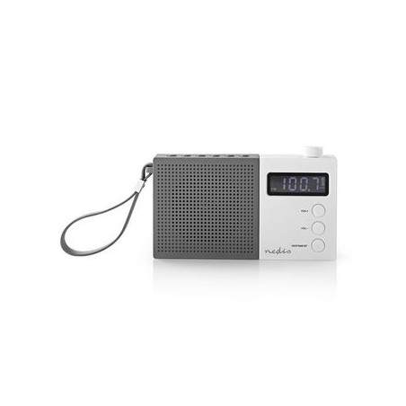 radio portabil fm functie de ceas cu alarma 2.1w gri/alb, nedis
