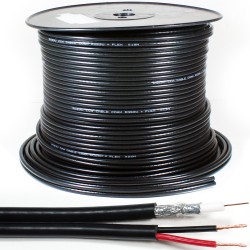 cablu coaxial rg59 cu alimentare 75r 1x0.81mm cupru +128x0.12mm cca / 6mm pvc negru well