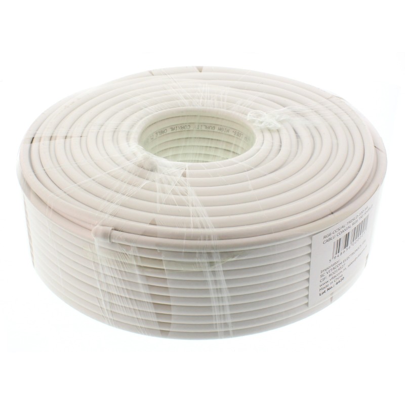 cablu coaxial rg6, fire otel cuprat, triplu ecranat, 64x0.12mm al+folie al, 100m/rola