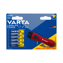 baterie alcalina longlife power varta 4x aa + 4x aaa + lanterna mini led