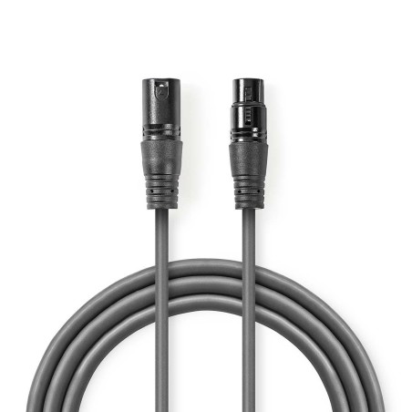 cablu xlr stereo nedis xlr 3pini tata - xlr 3pini mama 1m gri