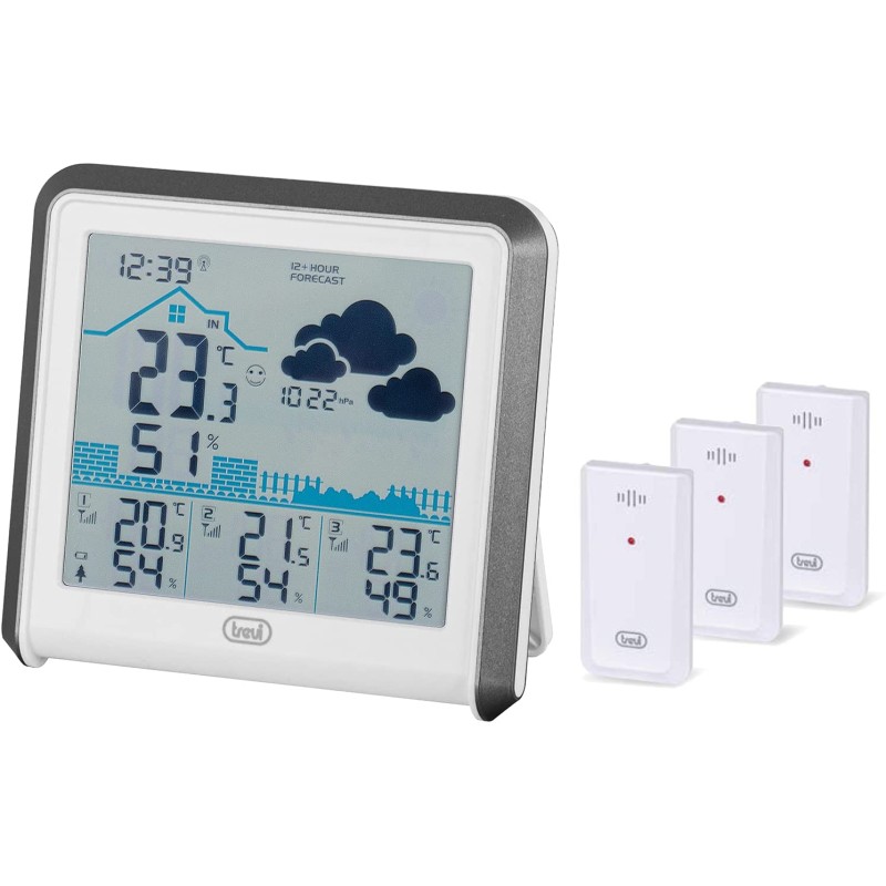 statie meteo interior/exterior, 3 senzori externi, alb-gri, trevi