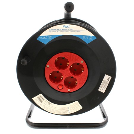 prelungitor cu derulator, cu termosiguranta, 4 prize 50m 1.5mm ip20,well