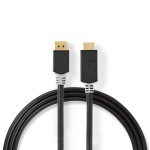 cablu displayport - hdmi, 4k60hz, 2m, antracit, nedis