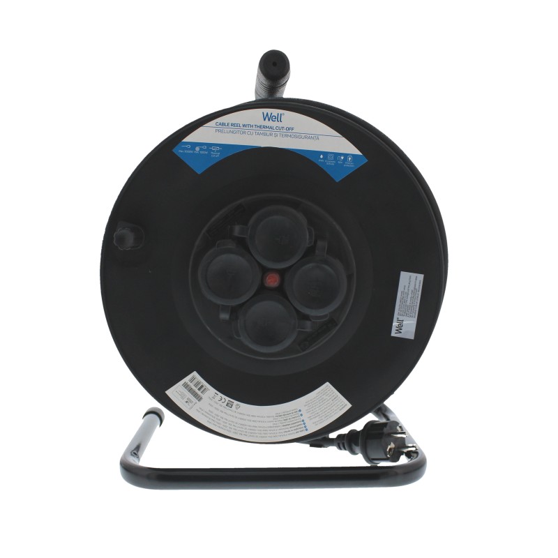 prelungitor cu derulator, cu termosiguranta, 4 prize 50m 1.5mm ip44, well