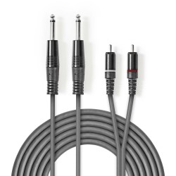 cablu audio stereo 2x 6.35 mm tata - 2x rca tata 3m gri, nedis