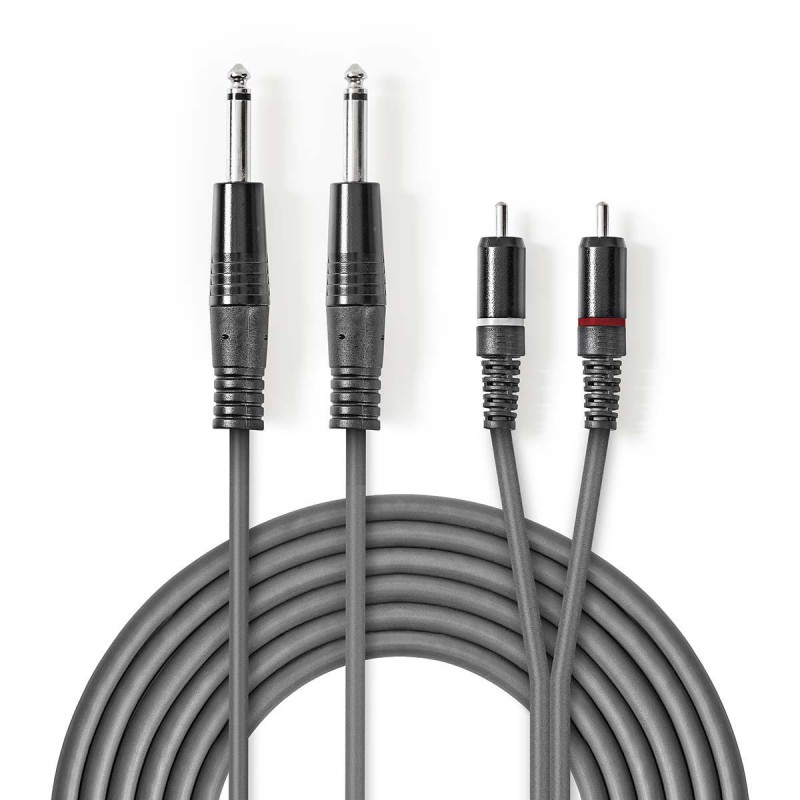 cablu audio stereo 2x 6.35 mm tata -  2x rca tata 3m gri, nedis