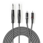cablu audio stereo 2x 6.35 mm tata -  2x rca tata 3m gri, nedis