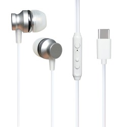 casti in-ear cu fir well, microfon, reglare volum, usb-c, epc04, alb