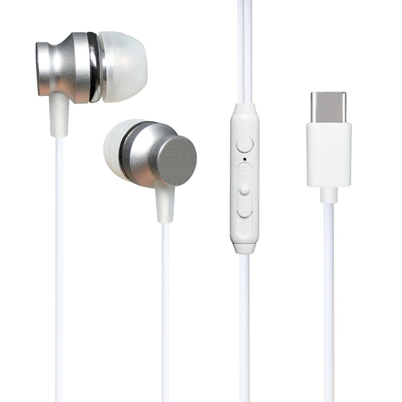 casti in-ear cu fir well, microfon, reglare volum, usb-c, epc04, alb