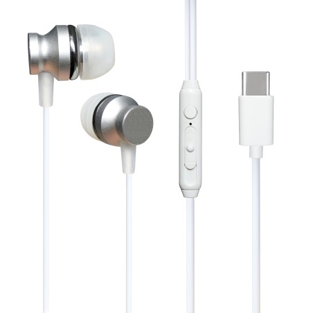 casti in-ear cu fir well, microfon, reglare volum, usb-c, epc04, alb