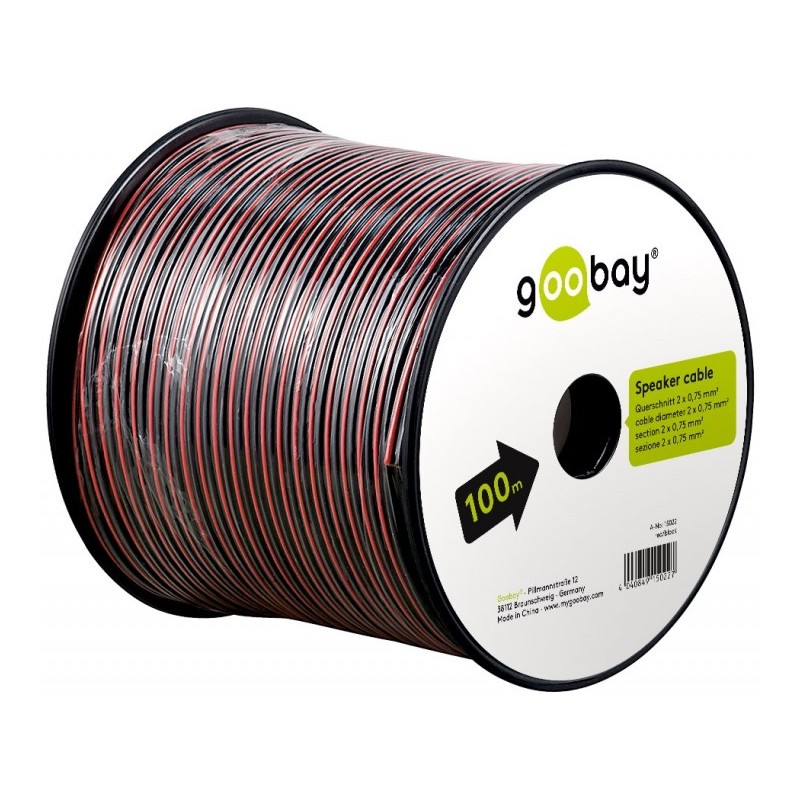 cablu difuzor, rola 100m, rosu/negru, 2 x 0,75 mm goobay