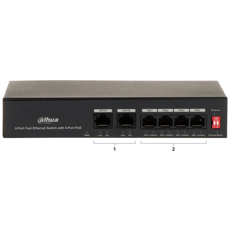 switch dahua dh-pfs3006-4et-36, 4 porturi poe, 2 porturi uplink, 10/100mbps switch dahua dh-pfs3006-4et-36, 4 porturi poe, 2 porturi uplink, 10/100mbps