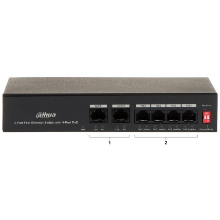 switch dahua dh-pfs3006-4et-36, 4 porturi poe, 2 porturi uplink, 10/100mbps