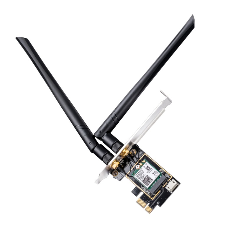placa de retea pci express wireless ax5400 wi-fi 6e, 2 antene 3dbi, bluetooth 5.2, we3000 cudy