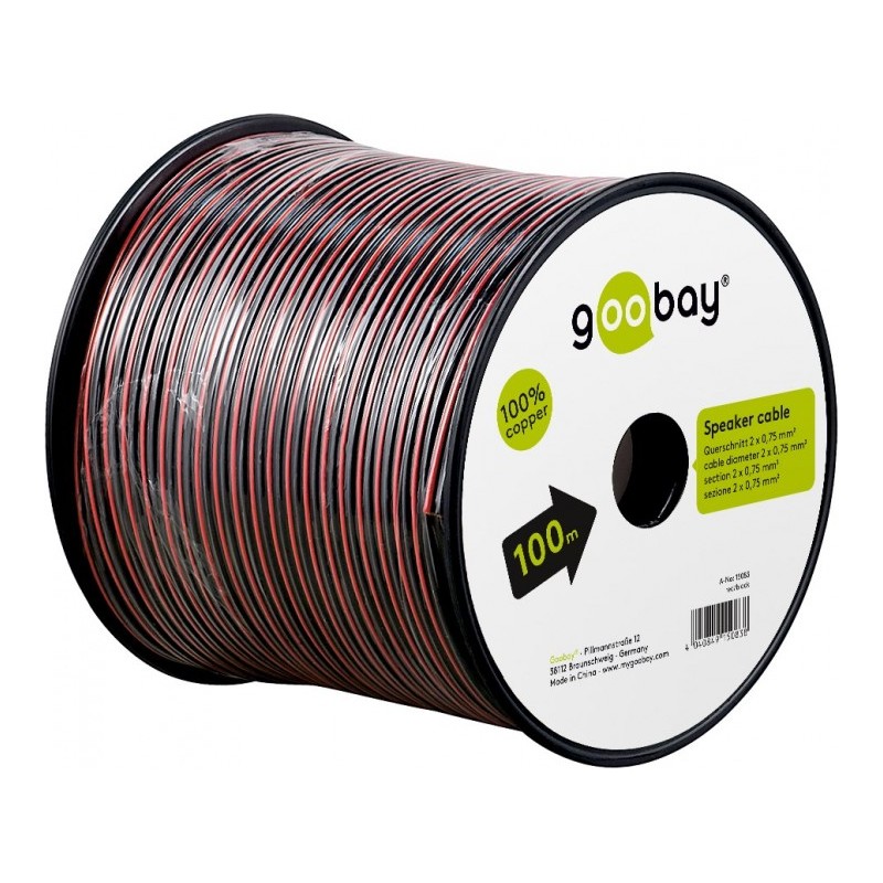 cablu difuzor rosu/negru 2x0.75, cupru 100m pe tambur