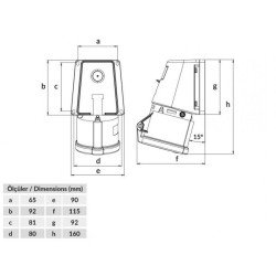 priza industriala bemis bc1-3403-2535 2p+e, 32a, 220v, aparenta, unghi 90°, ip44