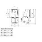 priza industriala bemis bc1-3403-2535 2p+e, 32a, 220v, aparenta, unghi 90°, ip44