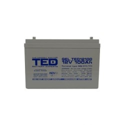 Acumulator 12V GEL Deep Cycle Solar, Dimensiuni 330 x 173 x 212 mm, Baterie 12V 100Ah M8, TED Electric TED004147