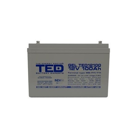 Acumulator 12V GEL Deep Cycle Solar, Dimensiuni 330 x 173 x 212 mm, Baterie 12V 100Ah M8, TED Electric TED004147 A0115591