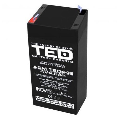 Acumulator 4V 4.6Ah F1 Stationar VRLA, Dimensiuni 47 x 47 x 100 mm, TED Electric TED002853