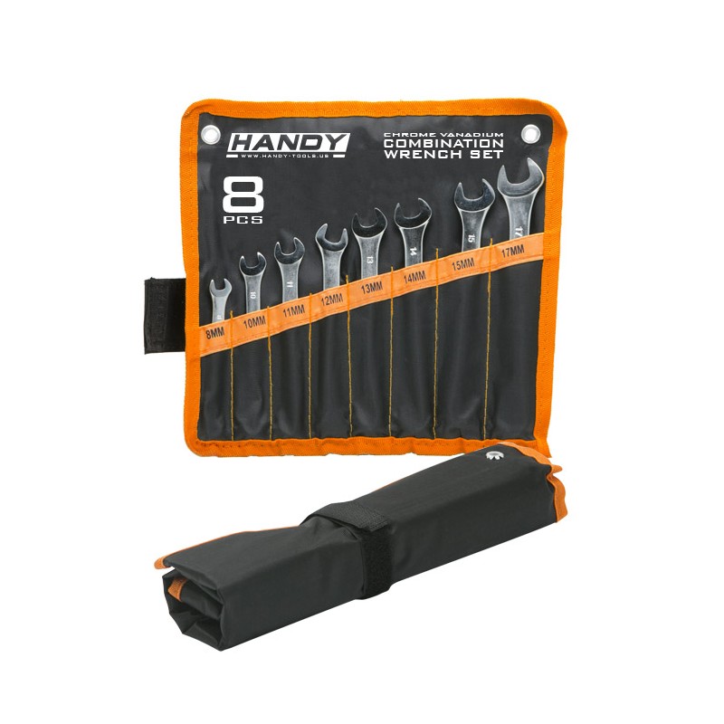 set de 8 chei combinate (fix+inelar) in husa din mat. plastic