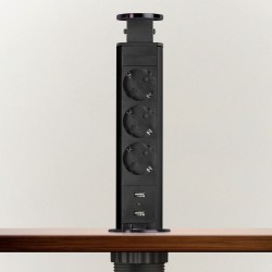 distribuitor electric ascuns - 3 prize + 2 prize usb - negru lucios - delight