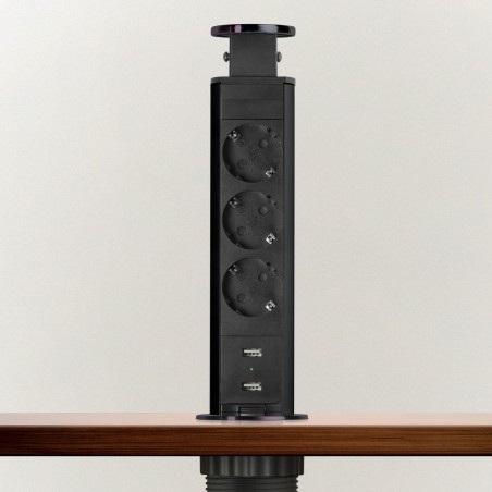 distribuitor electric ascuns - 3 prize + 2 prize usb - negru lucios - delight