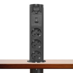 distribuitor electric ascuns motorizat - "touchcontrol" - 3-way + usb + type-c - negru